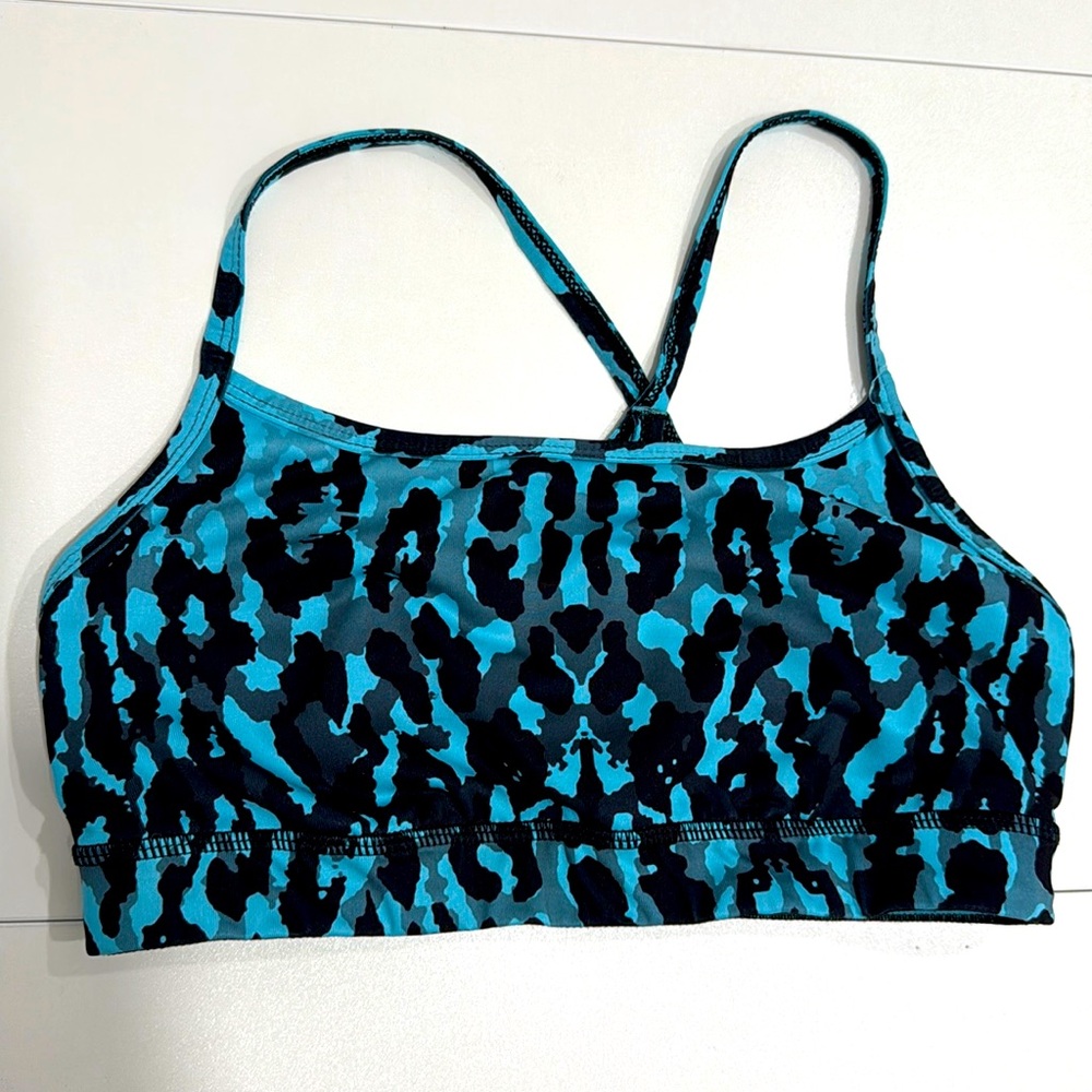 Leopard Animal Print Blue Turquoise Sport Bra